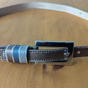 Vintage streets ahead Brown and blue leather belt with Silver buckle‎